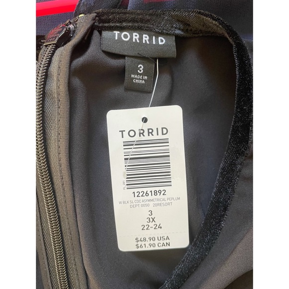 New Torrid Velvet Trim Asymmetrical Peplum Top - Picture 5 of 7